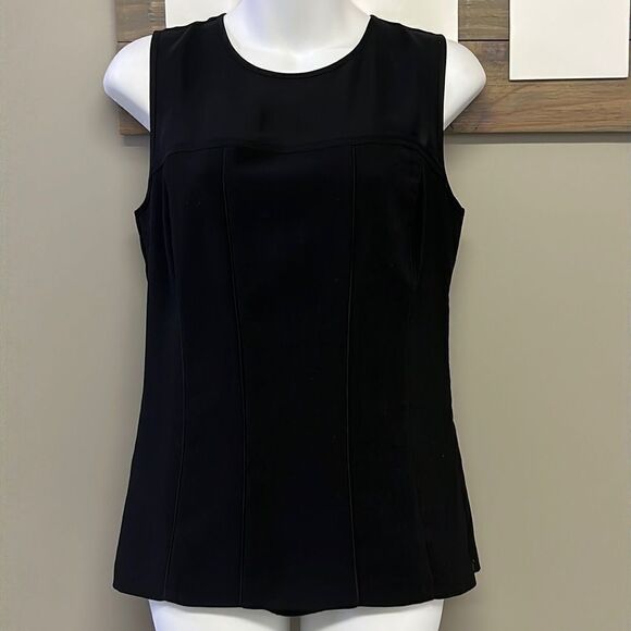 Ann Taylor Black A-Line Shell w/ Sheer Accents, Side Zipper & Pleats-Sz 4/Sm - Picture 1 of 16